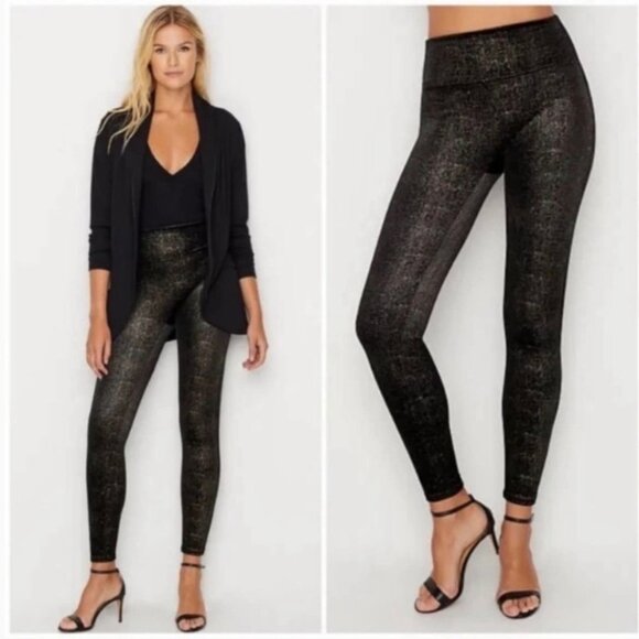 SPANX Shape Leggings in Velvet Shine Black Gold Size Large - Picture 1 of 13